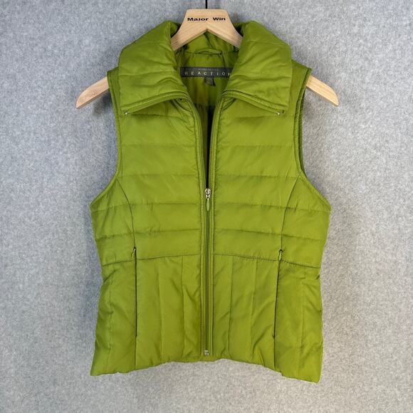 Kenneth Cole Reaction Womens Puffer Vest Green Small Down Feather Lined Full Zip - Picture 1 of 8